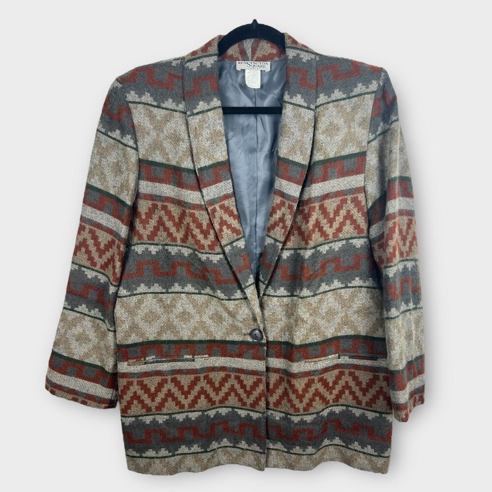 Vintage Southwestern Geometric Oversized Blazer Medium Rust‎ Tan Grey